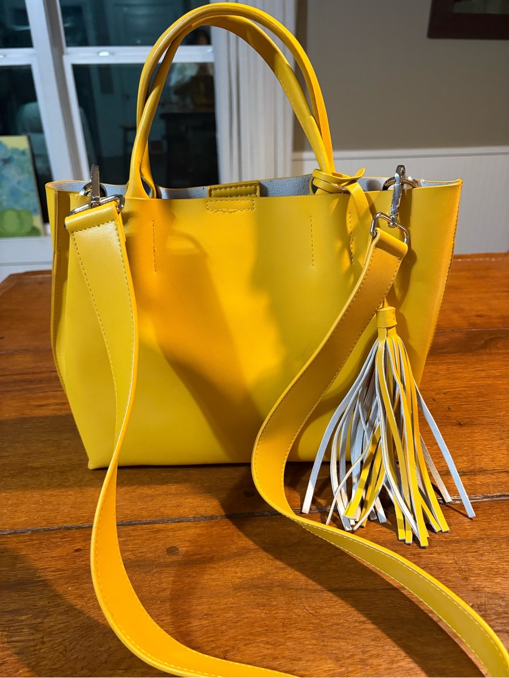 Yellow Tote Handbag with Tassel